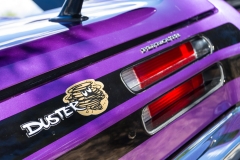 Plymouth Duster painted Plum Crazy rear logo
